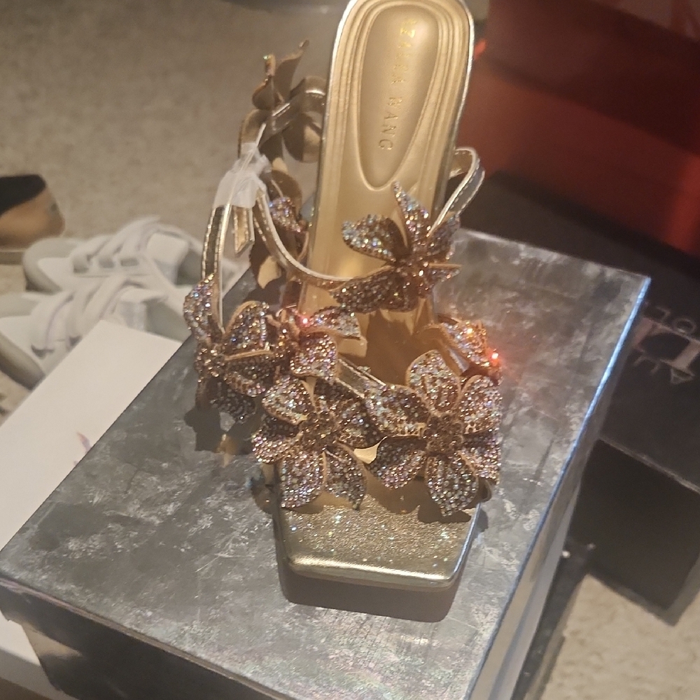 Elegant Gold Floral Heels